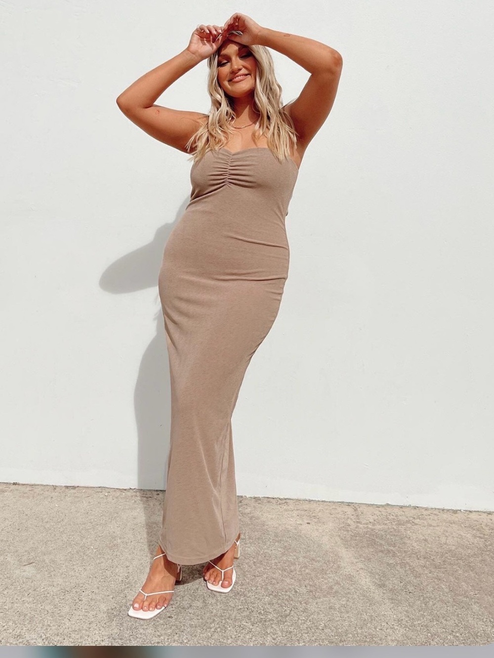 Princess Polly Taupe Sleeveless Maxi Knit Dress